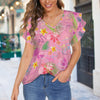 Hawaiian Pink V Neck Double Ruffle Sleeve Top up to 5 XL (FWS)