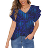 Blue Steel V Neck Double Ruffle Sleeve Top up to 5 XL (FWS)