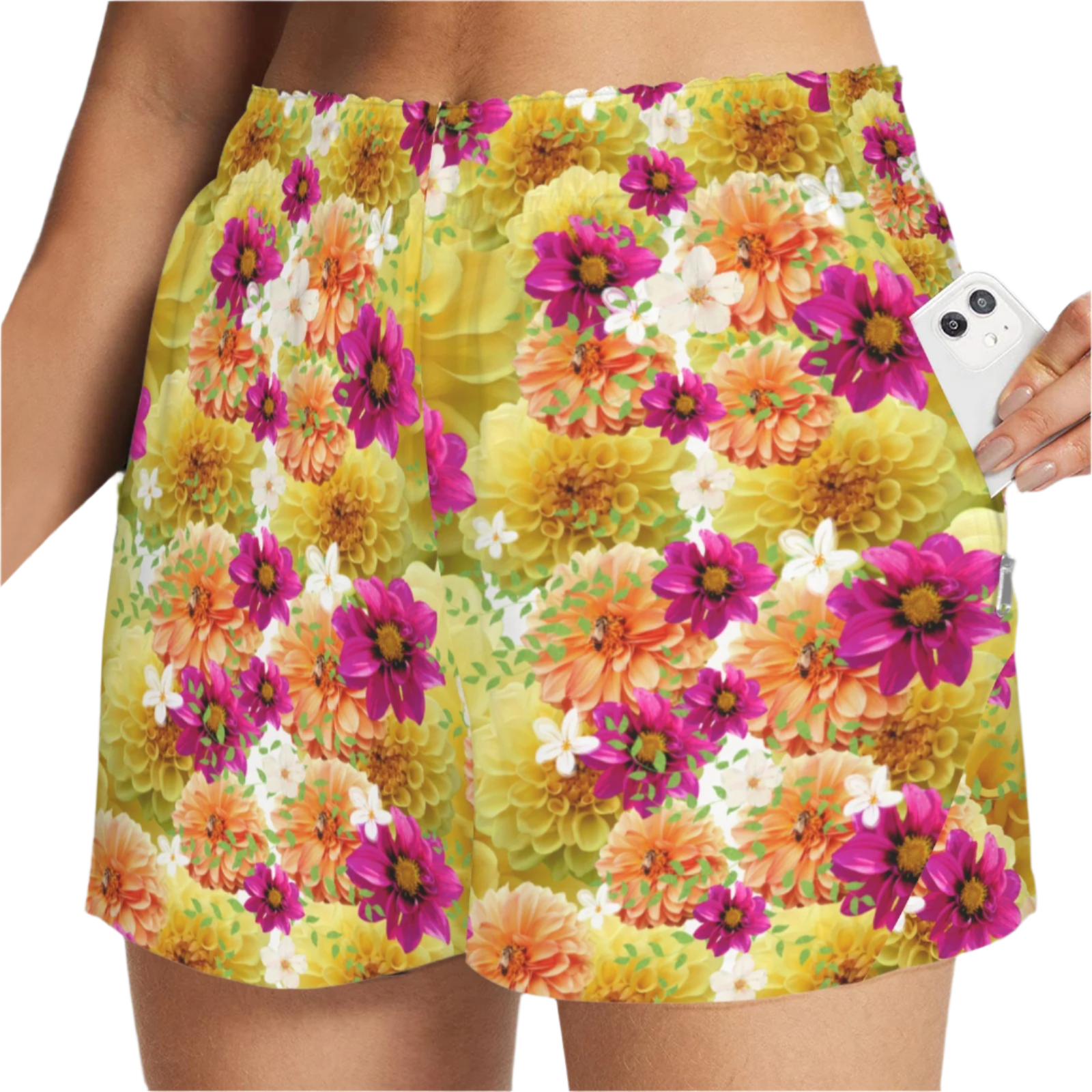 Graphic Dahlias 2 Zip Pocket Shorts up to 5 XL (FWS)