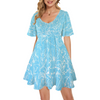 Graphic White on Blue V Neck Flutter Sleeves Dress up to 5 XL (FWS)