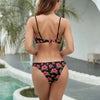 Graphic Pink Hibiscus Black Bikini with Adjustable Black Straps (FWS)