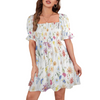 Wildflowers Painted White Ruffles Square Neck Dress up to 5 XL (FWS)