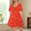 Golden Frangipani Red V Neck Flutter Sleeves Dress up to 5 XL (FWS) 2