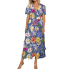 Blue Colourful Floral Women's Maxi Dress up to 5 XL (FWS)