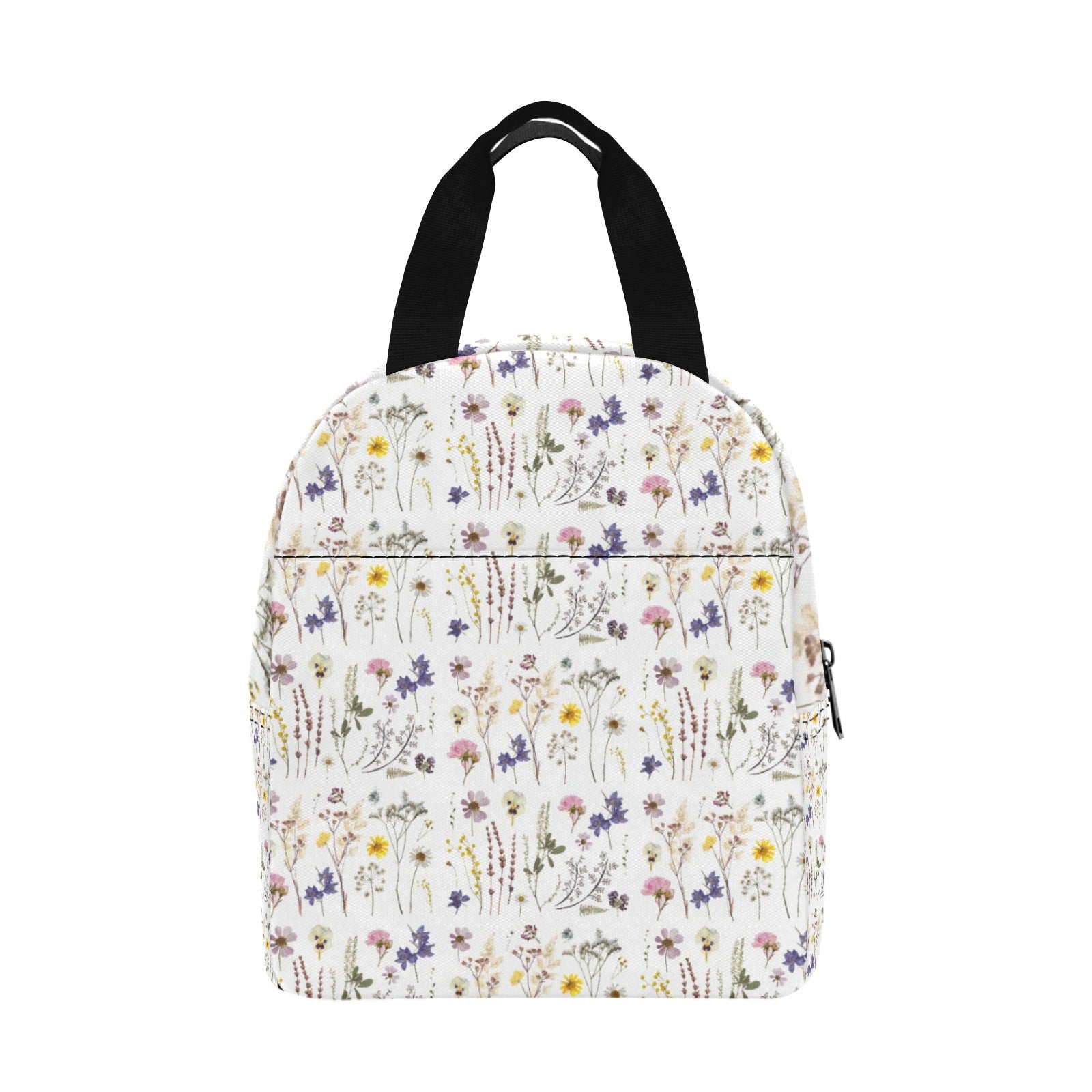 Wildflowers White Insulated Zipper Lunch Bag