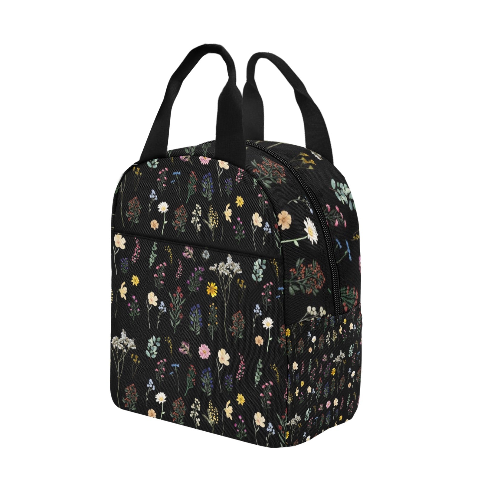 Wildflowers Black Insulated Zipper Lunch Bag