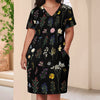 Wildflowers Black V Neck Loose Pocket Dress up to 5 XL (FWS)