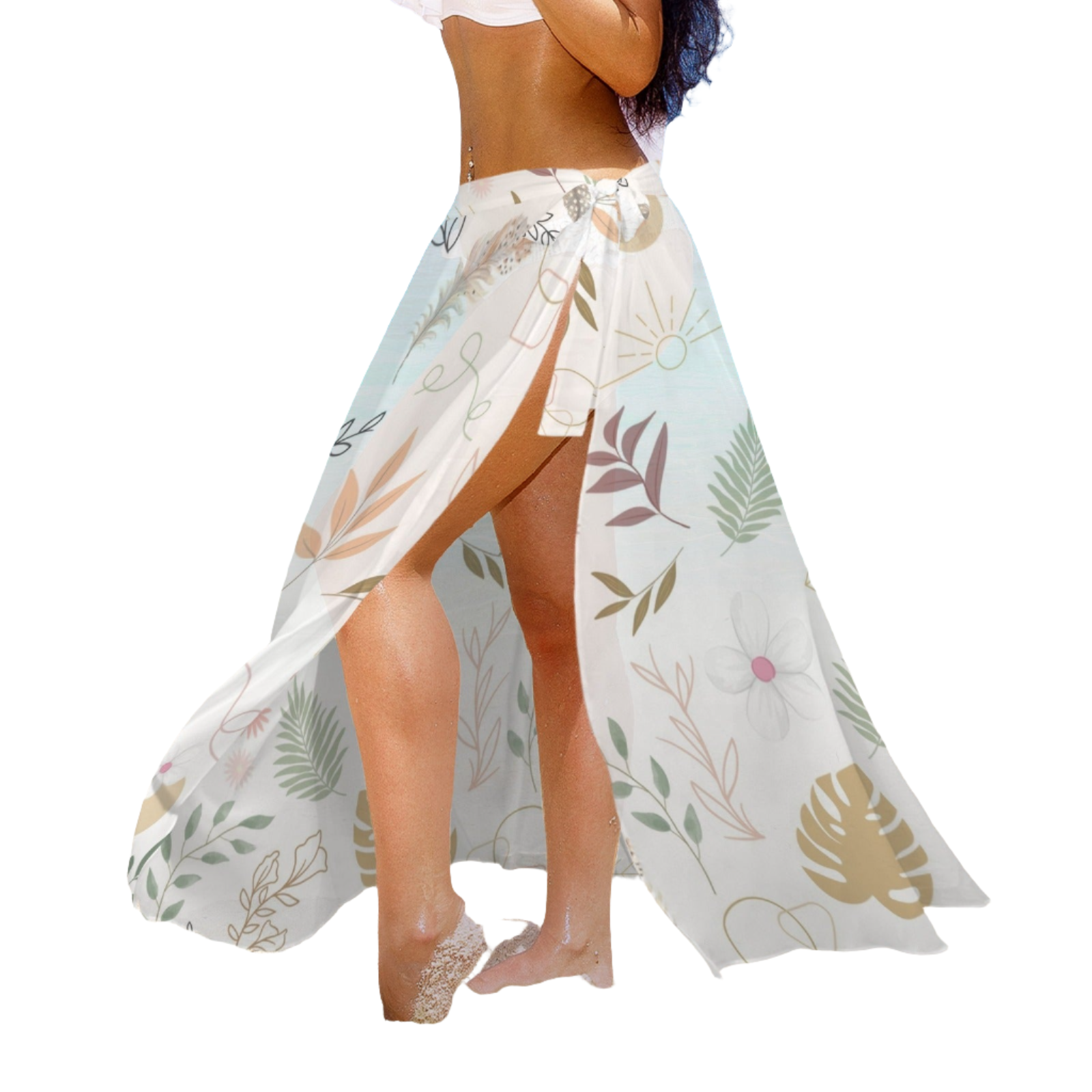 Boho White Semi-Sheer Skirt Coverup up to 5 XL