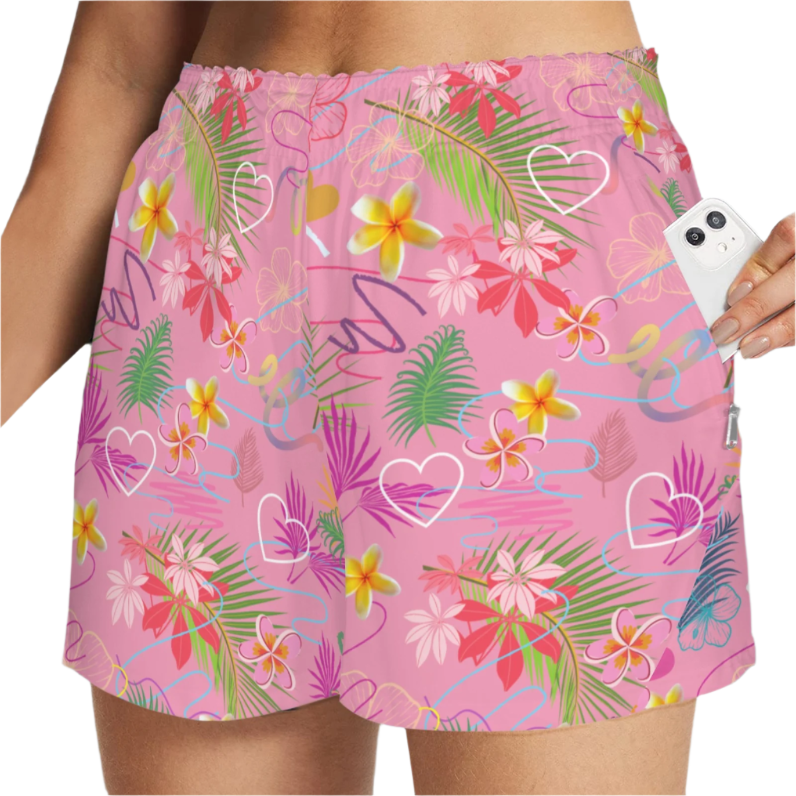 Hawaiian Pink Zip Pocket Shorts up to 5 XL (FWS)