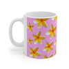 Yellow Frangipanis Pink Mug 11oz (Microwave & Dishwasher Safe)