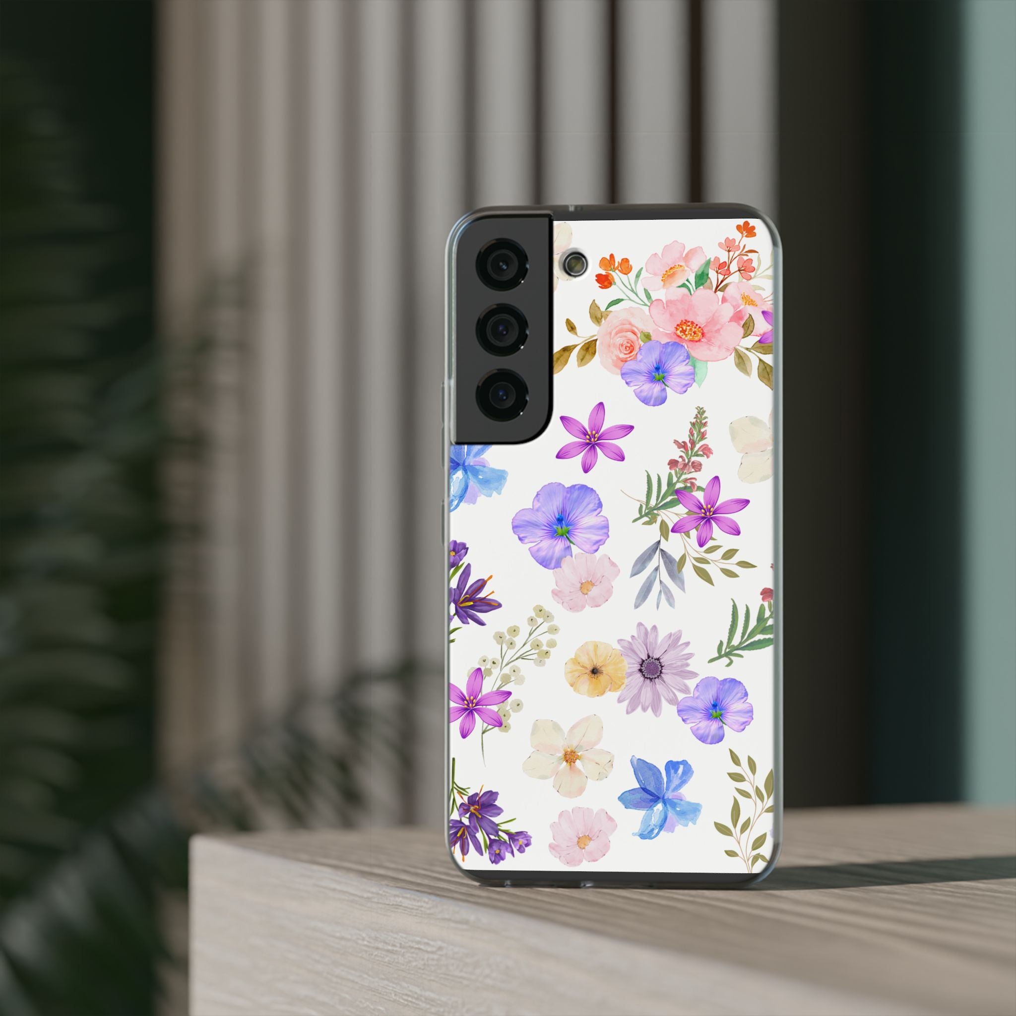 Floral White Flexi Clear Cases for Most Phone Types
