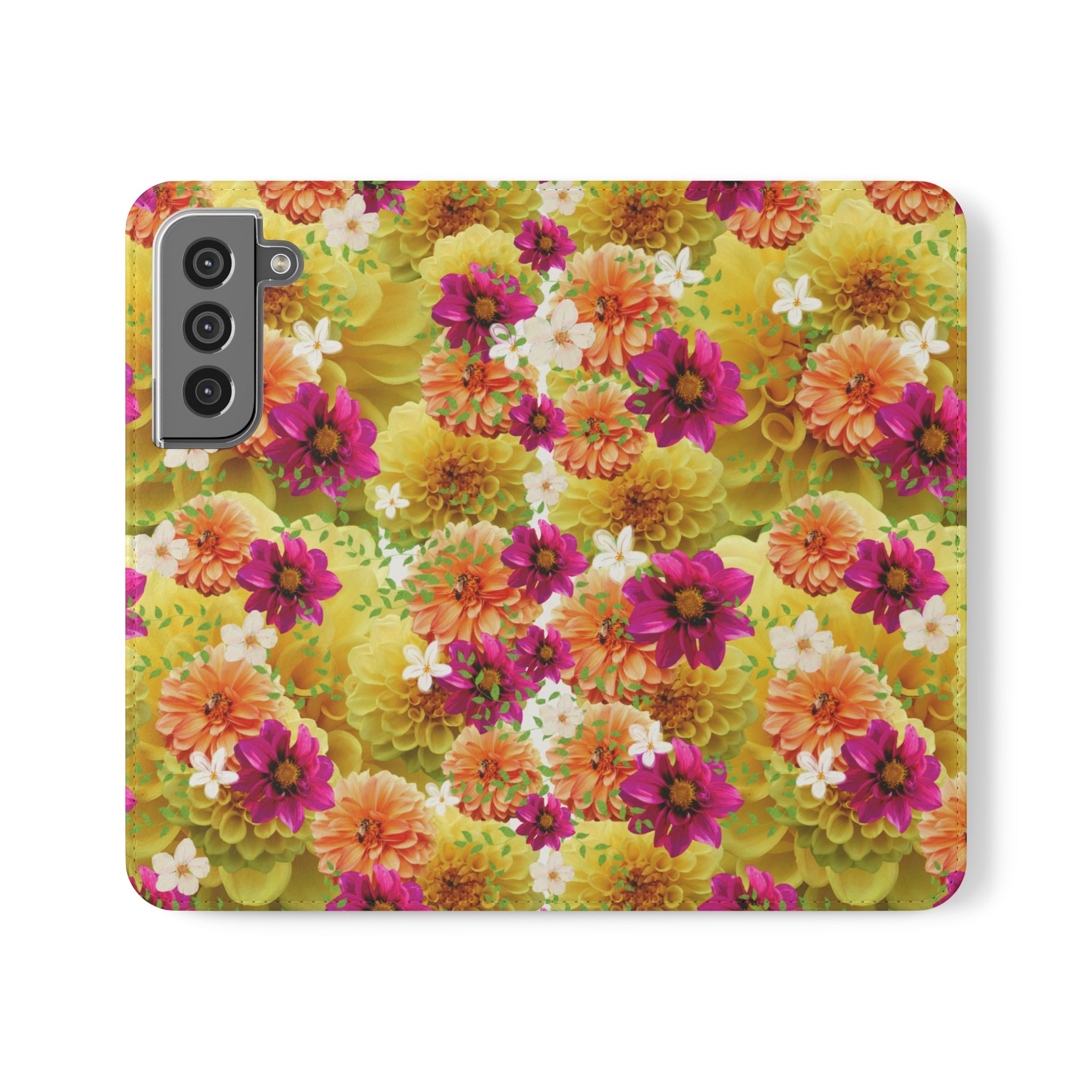 Graphic Dahlias 2 Wallet Style Phone Case Vegan Leather for most Phones