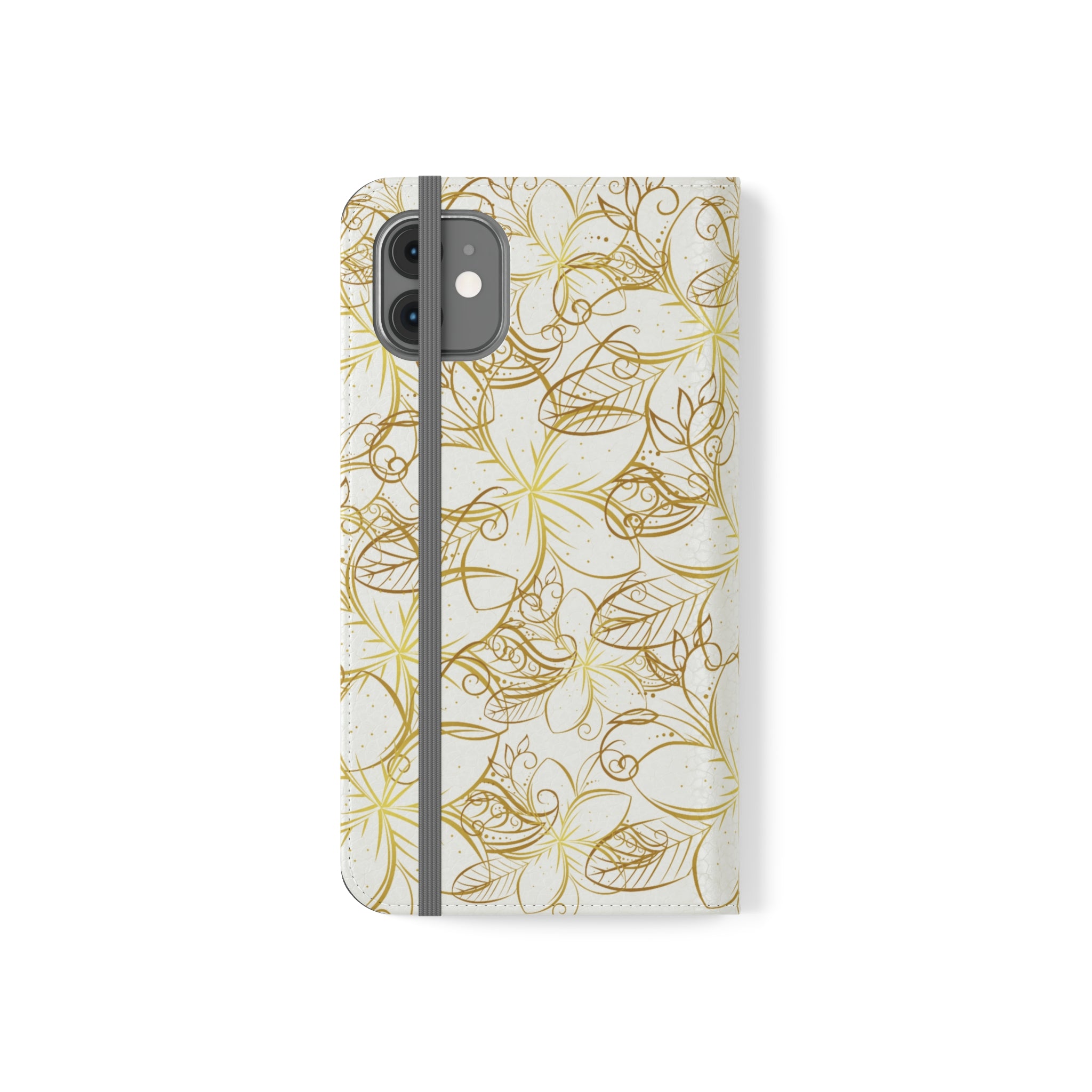 Golden Frangipanis White Wallet Style Phone Case Vegan Leather