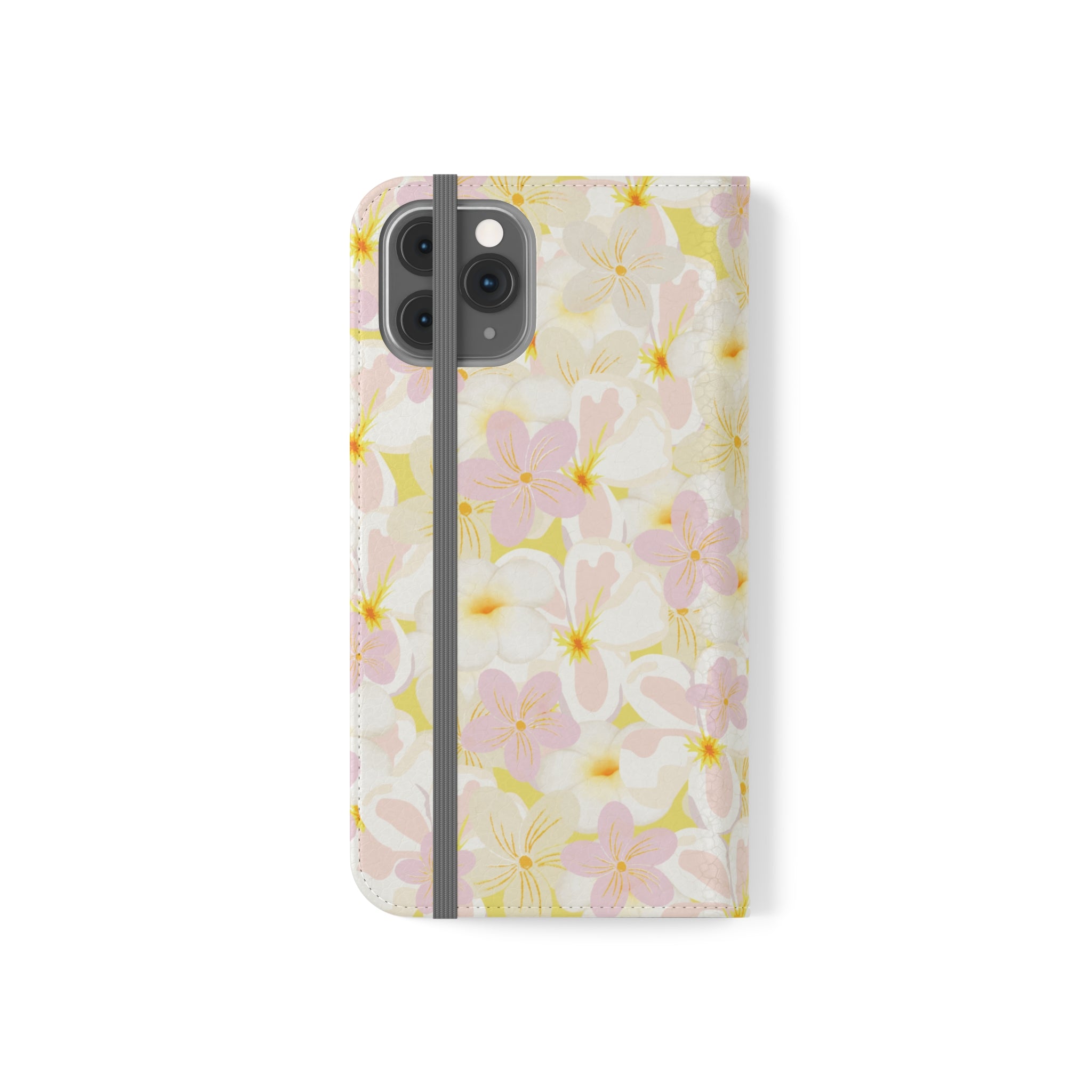 Pastel Frangipanis Yellow Wallet Style Phone Case Vegan Leather