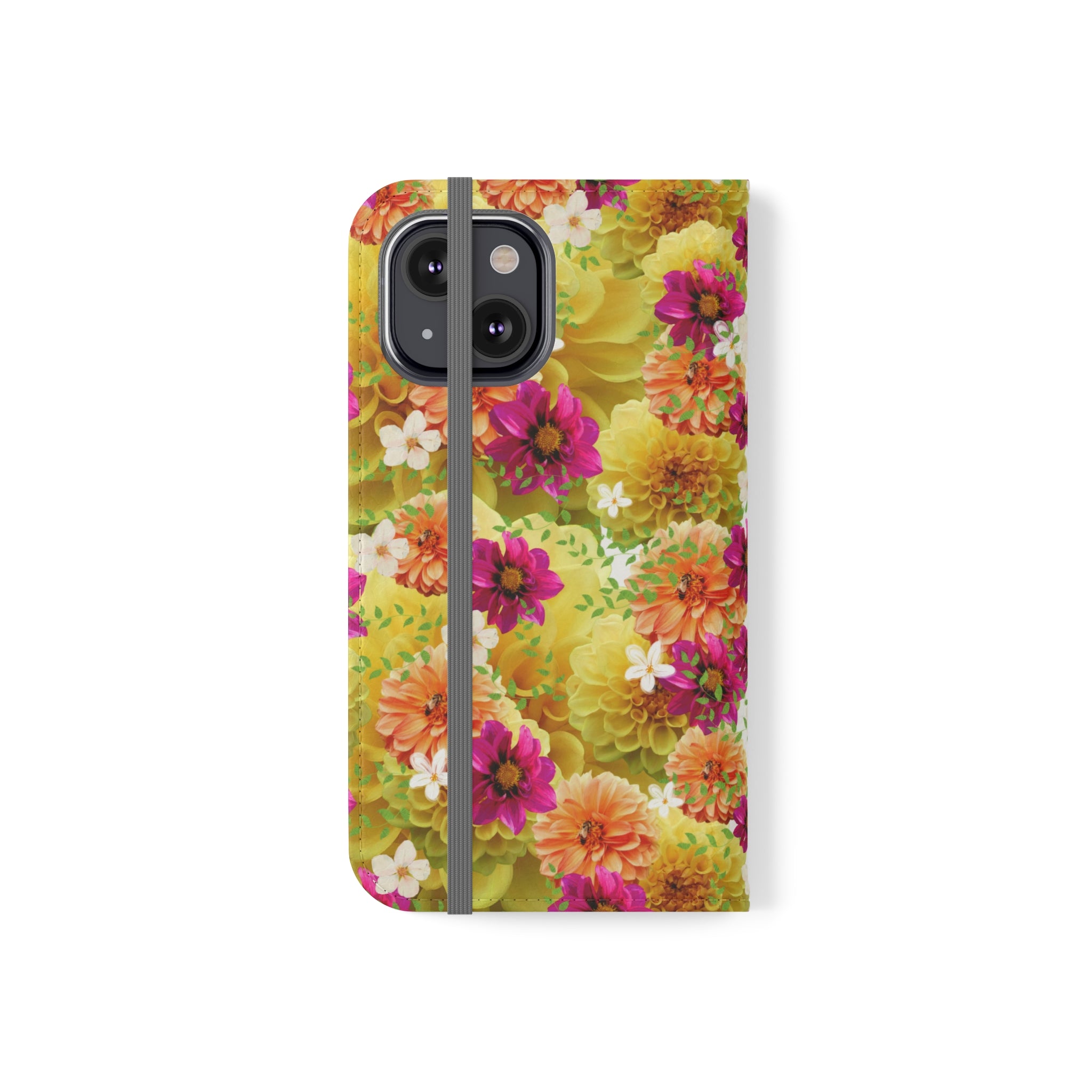 Graphic Dahlias 2 Wallet Style Phone Case Vegan Leather for most Phones