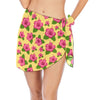 Graphic Pink Hibiscus Yellow Short Chiffon Sarong Wrap up to 2 XL (FWS)