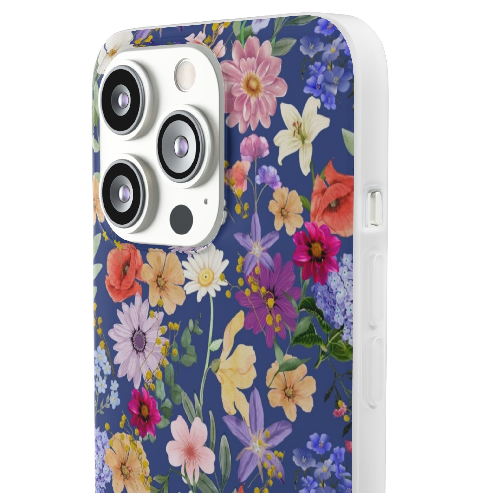 Blue Colourful Floral Flexi Clear Cases for Most Phone Types