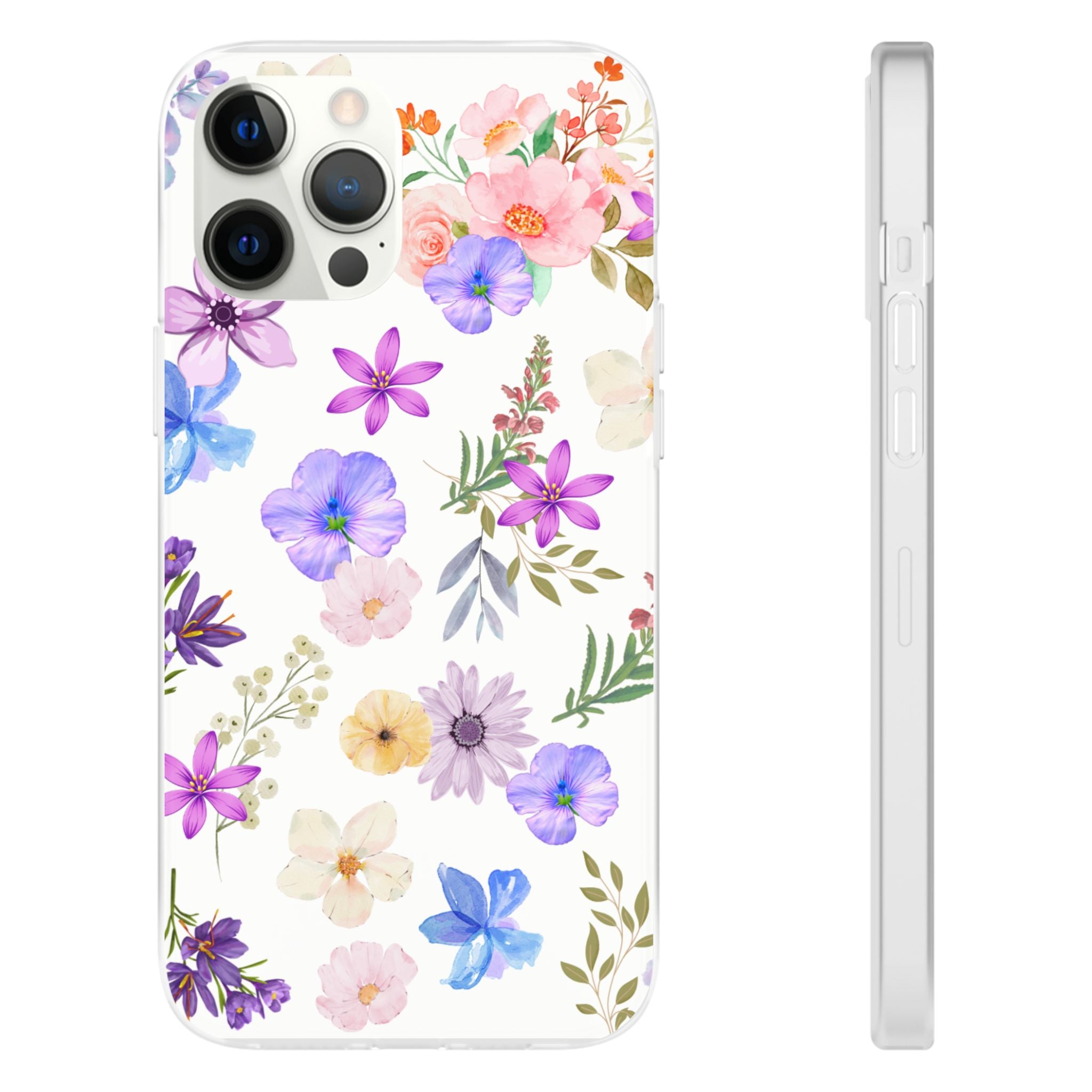 Floral White Flexi Clear Cases for Most Phone Types