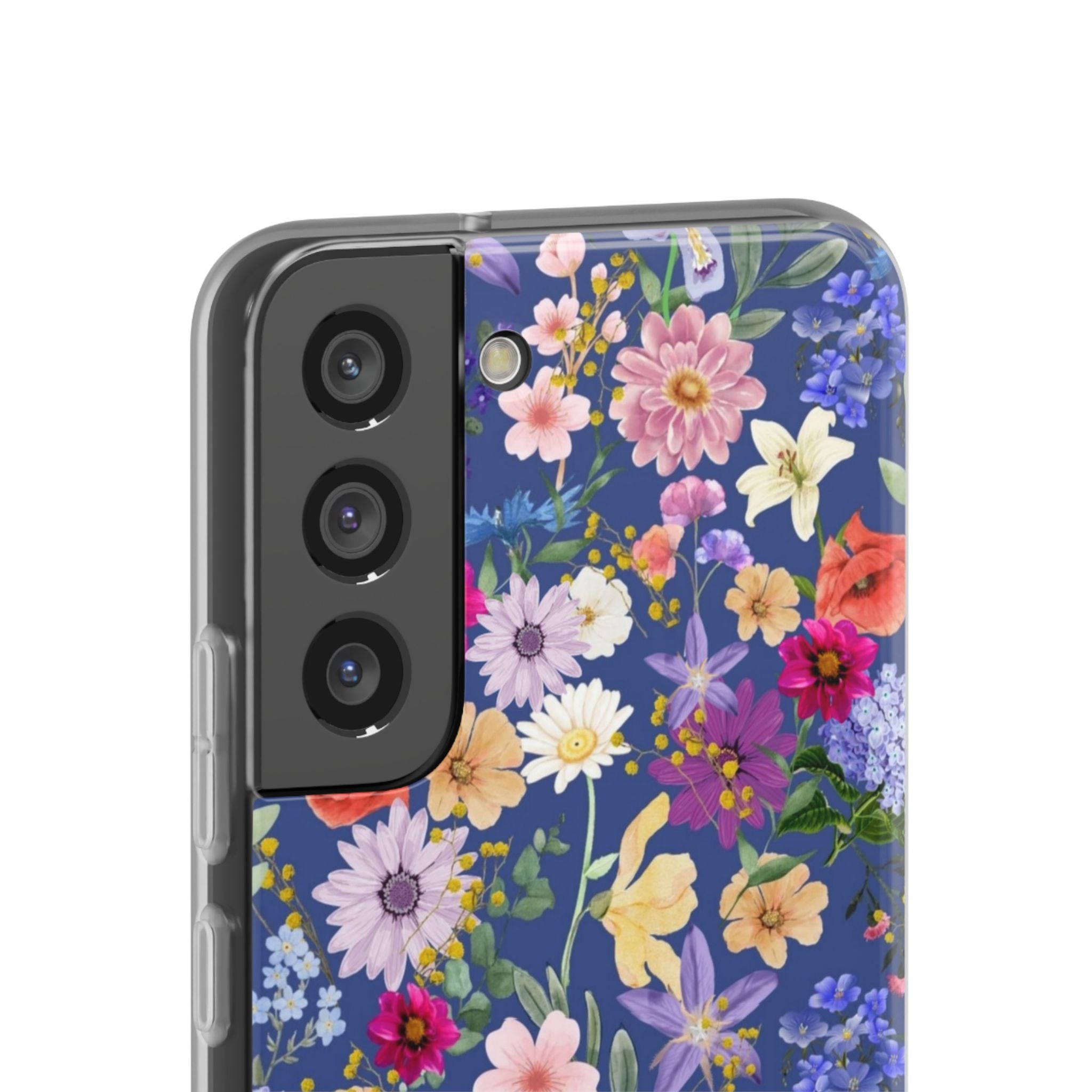 Blue Colourful Floral Flexi Clear Cases for Most Phone Types