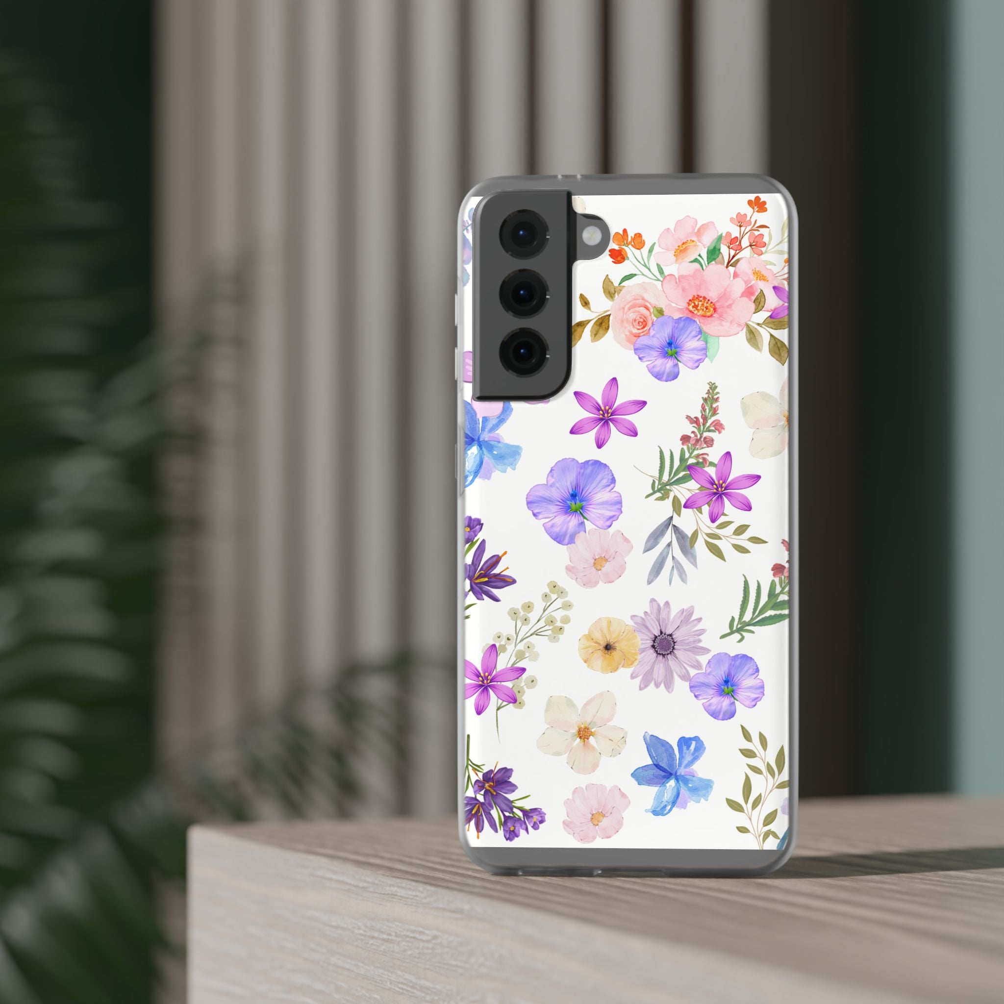 Floral White Flexi Clear Cases for Most Phone Types