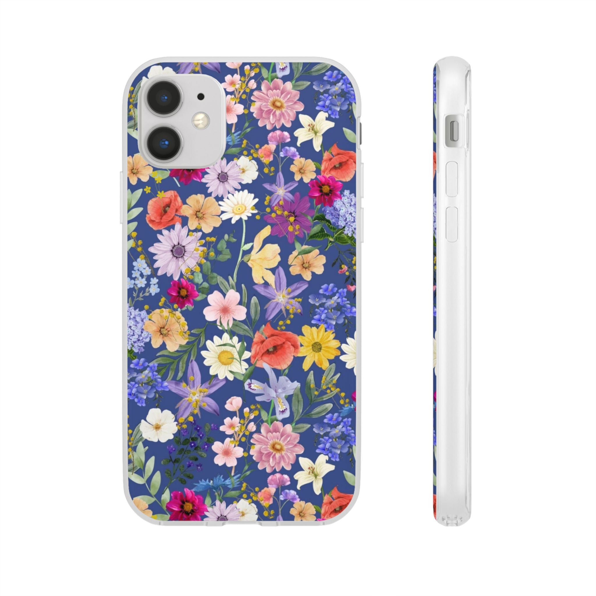 Blue Colourful Floral Flexi Clear Cases for Most Phone Types