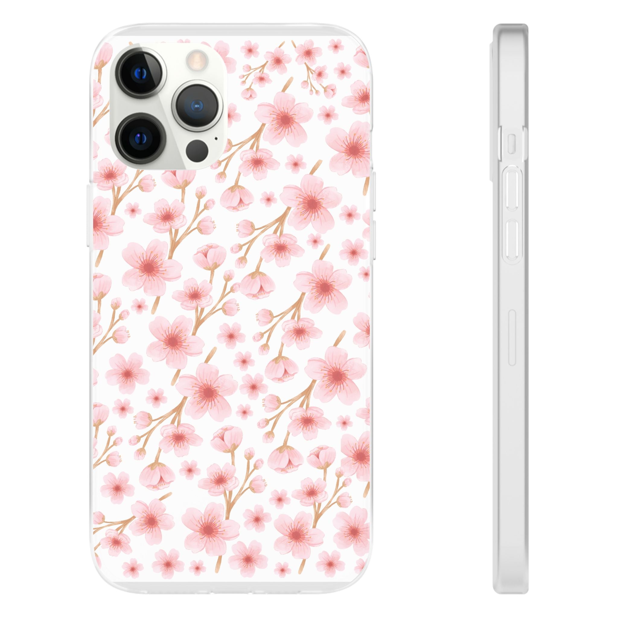 Japanese Pink Flowers White Flexi Clear Cases for Most Phone Types