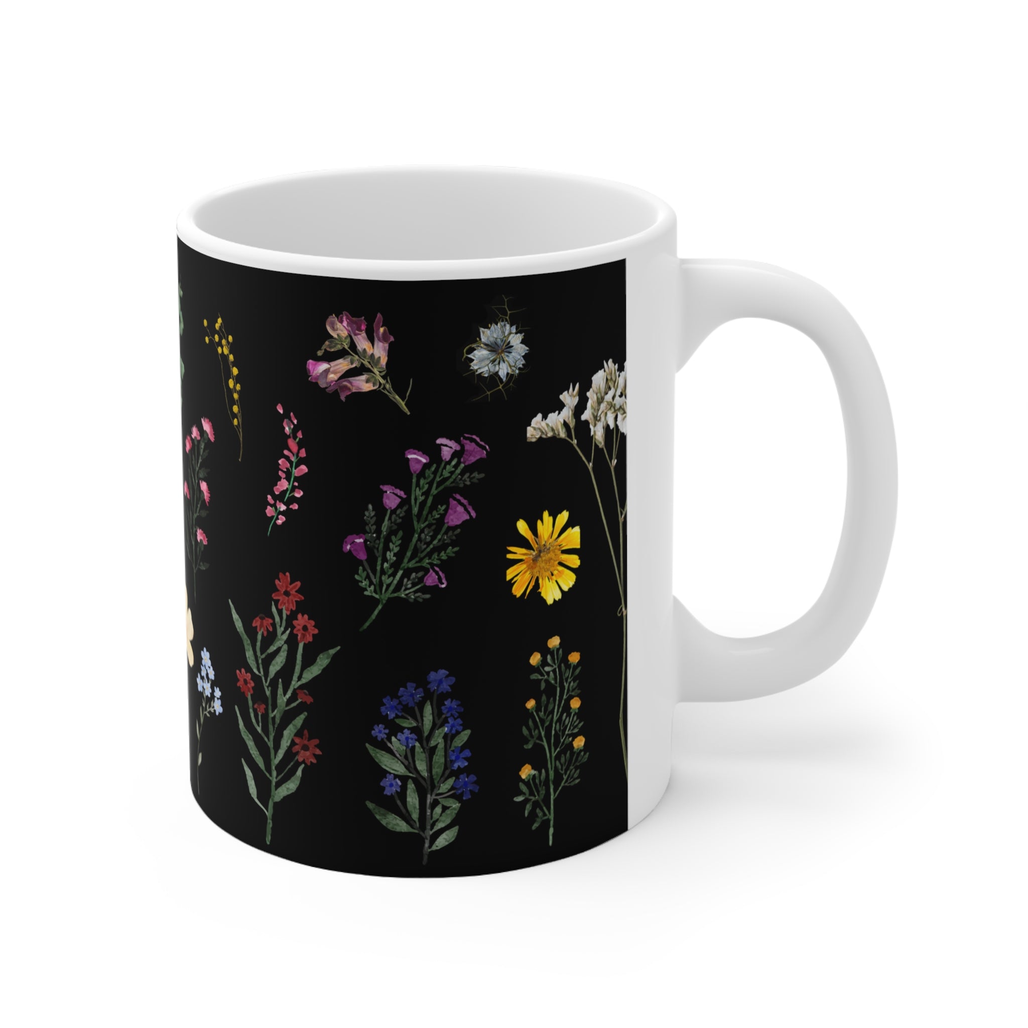 Wildflowers Black Mug 11oz (Microwave & Dishwasher Safe)