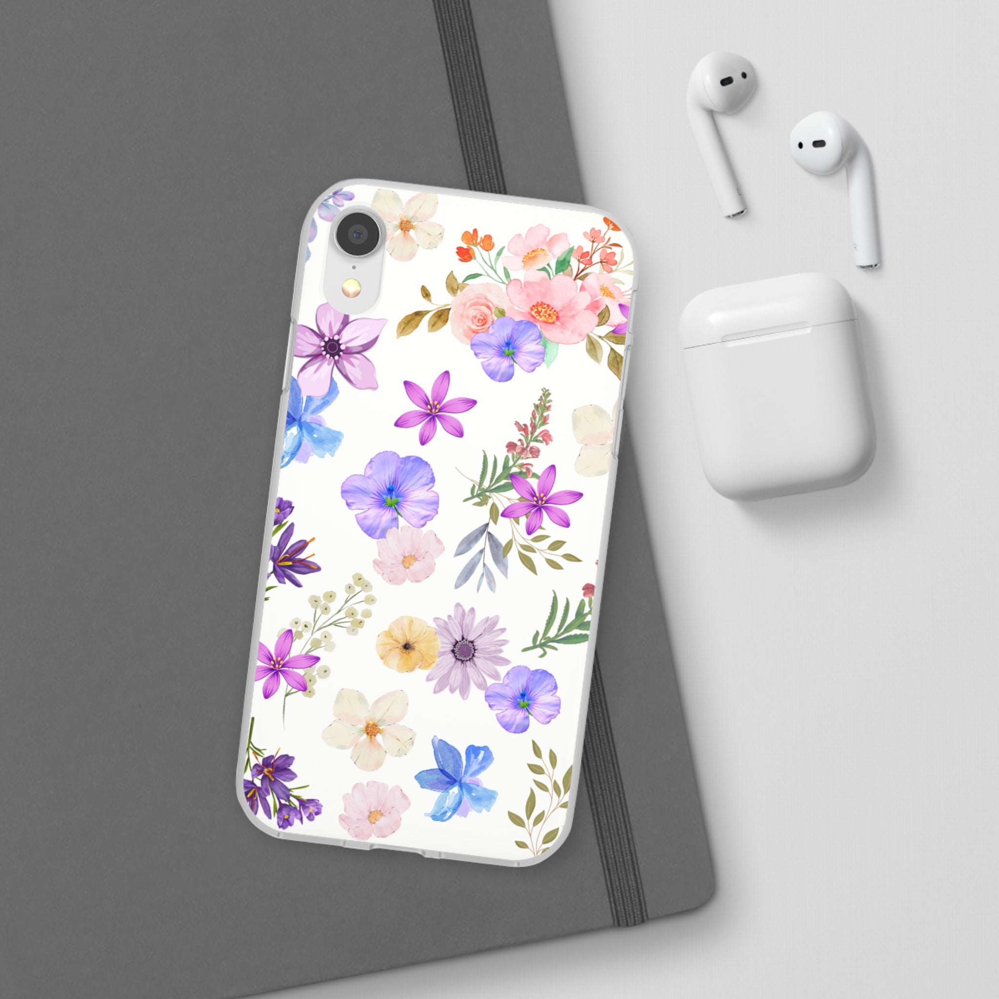 Floral White Flexi Clear Cases for Most Phone Types