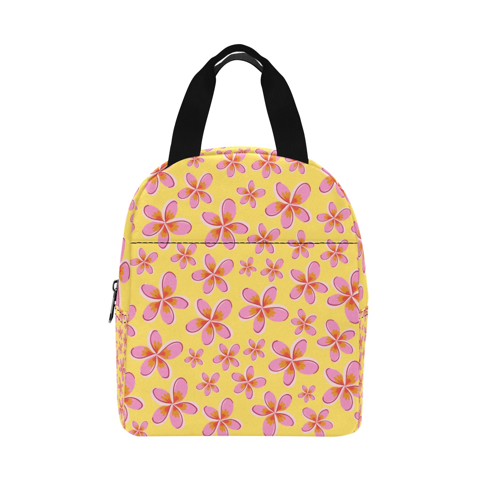 Graphic Pink Frangipanis Yellow Insulated Zipper Lunch Bag