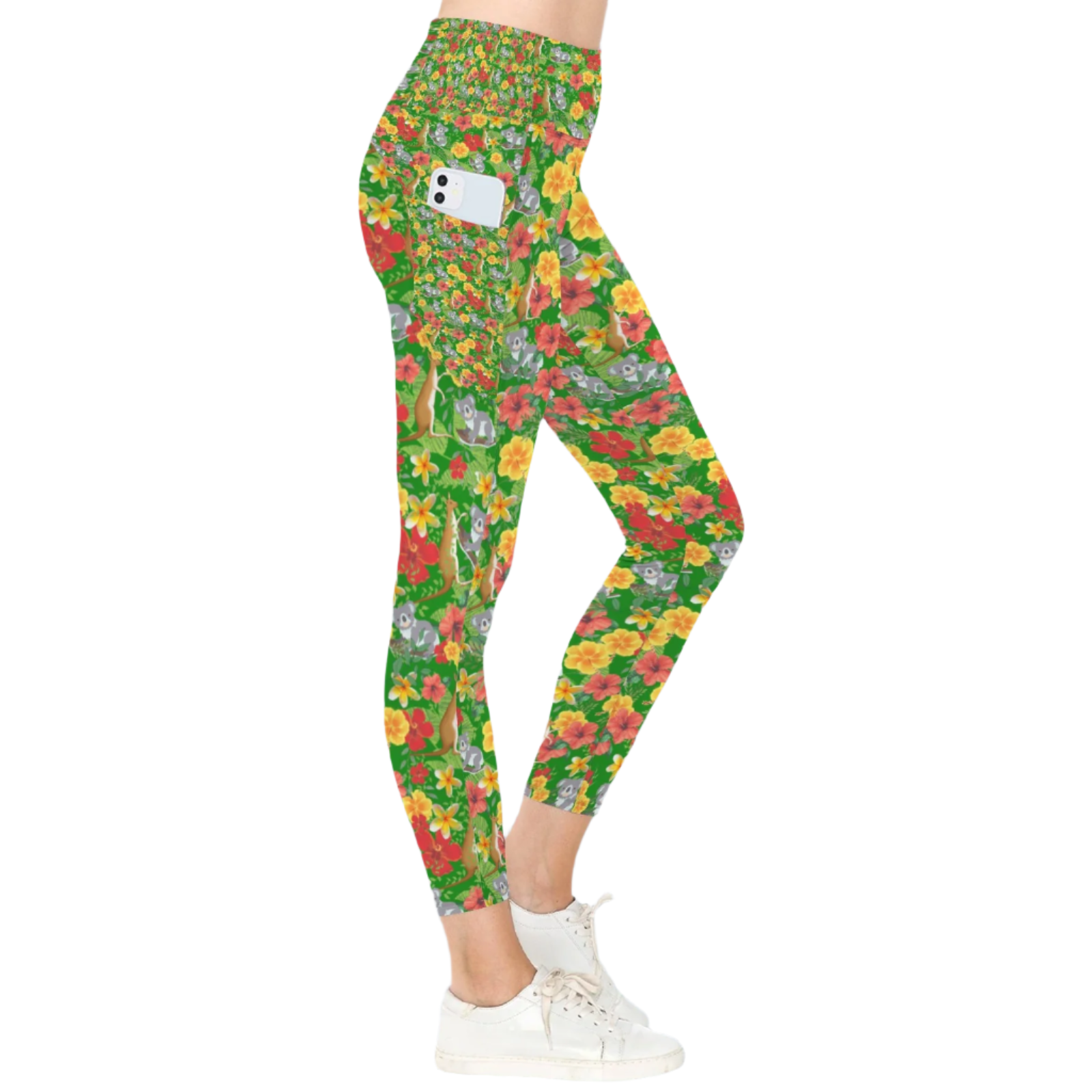 Hawaiian Australian Green Leggings with Pockets up to 5 XL (FWS)