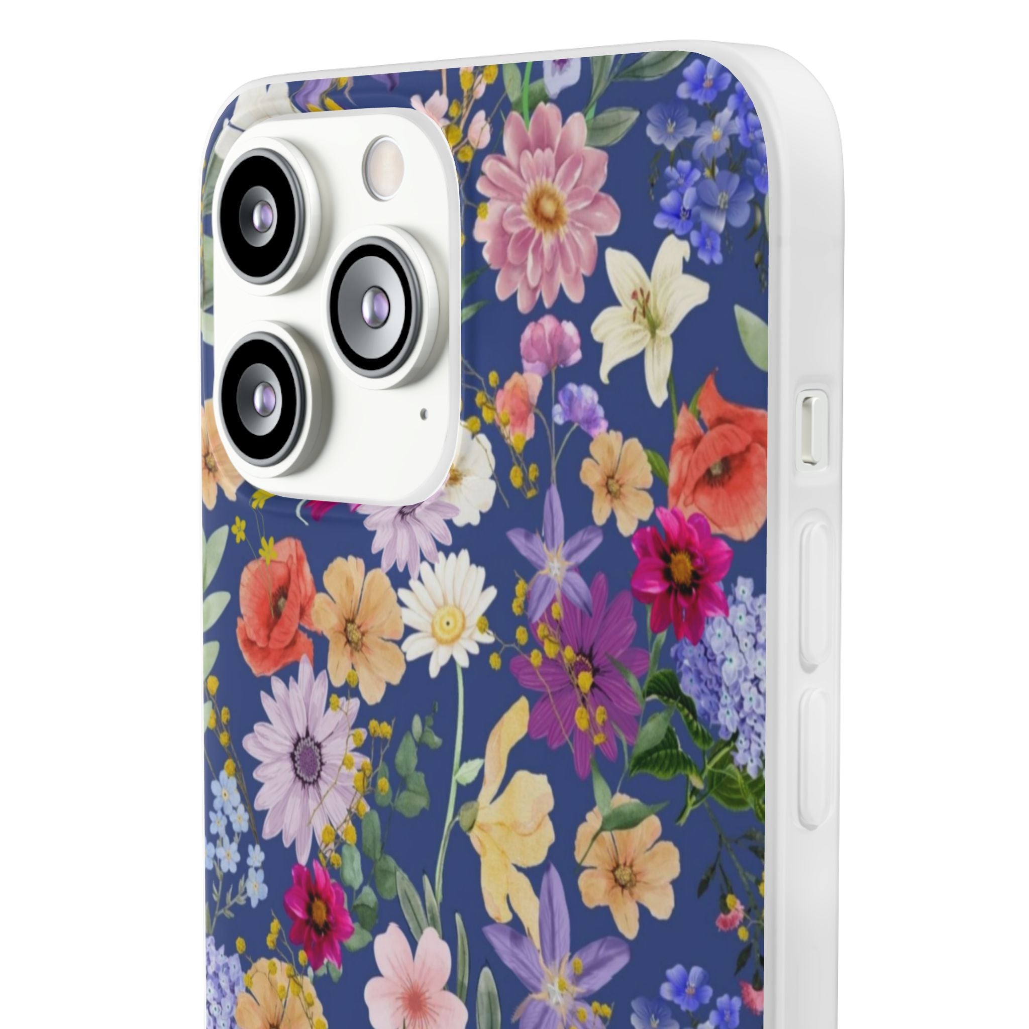 Blue Colourful Floral Flexi Clear Cases for Most Phone Types