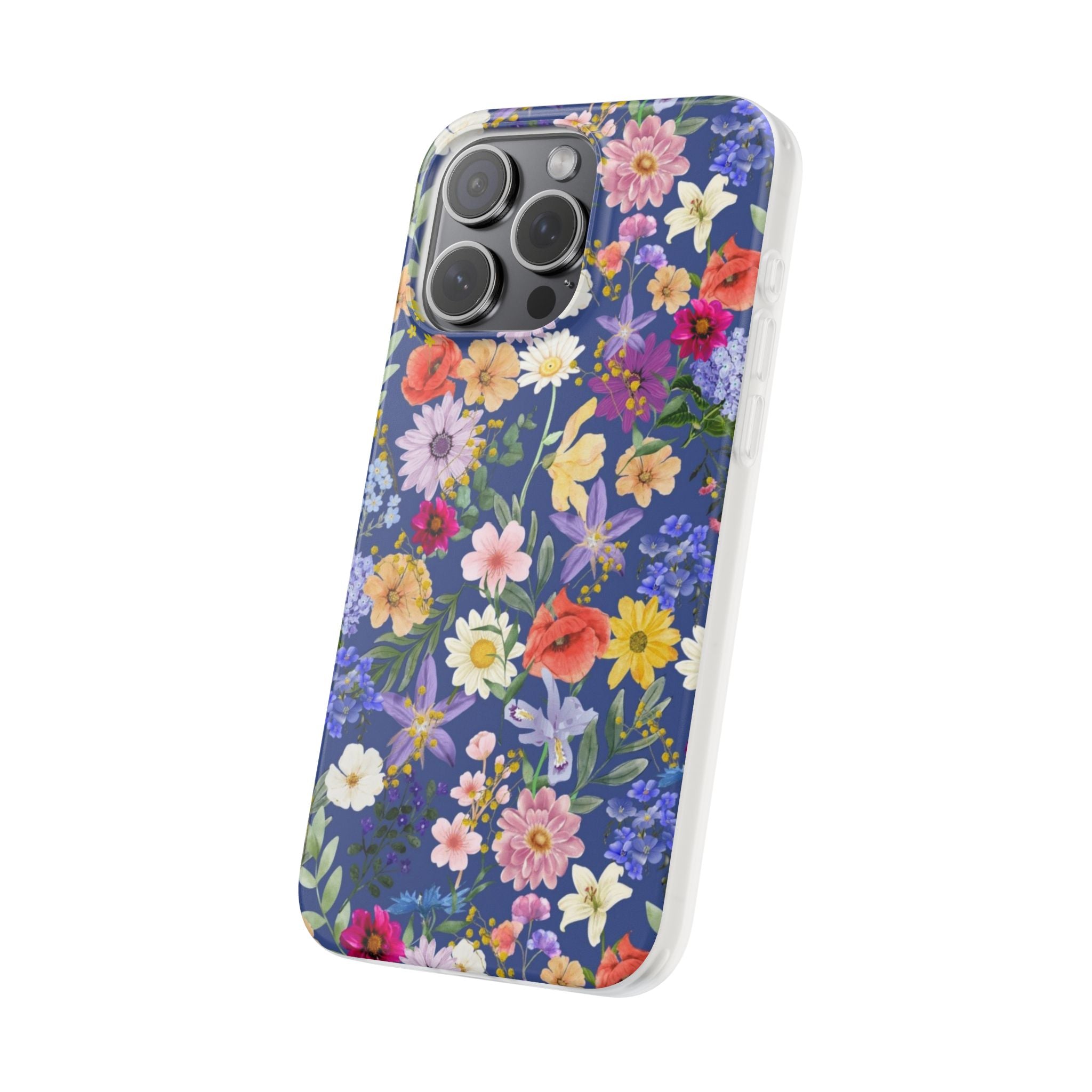 Blue Colourful Floral Flexi Clear Cases for Most Phone Types