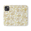 Golden Frangipanis White Wallet Style Phone Case Vegan Leather