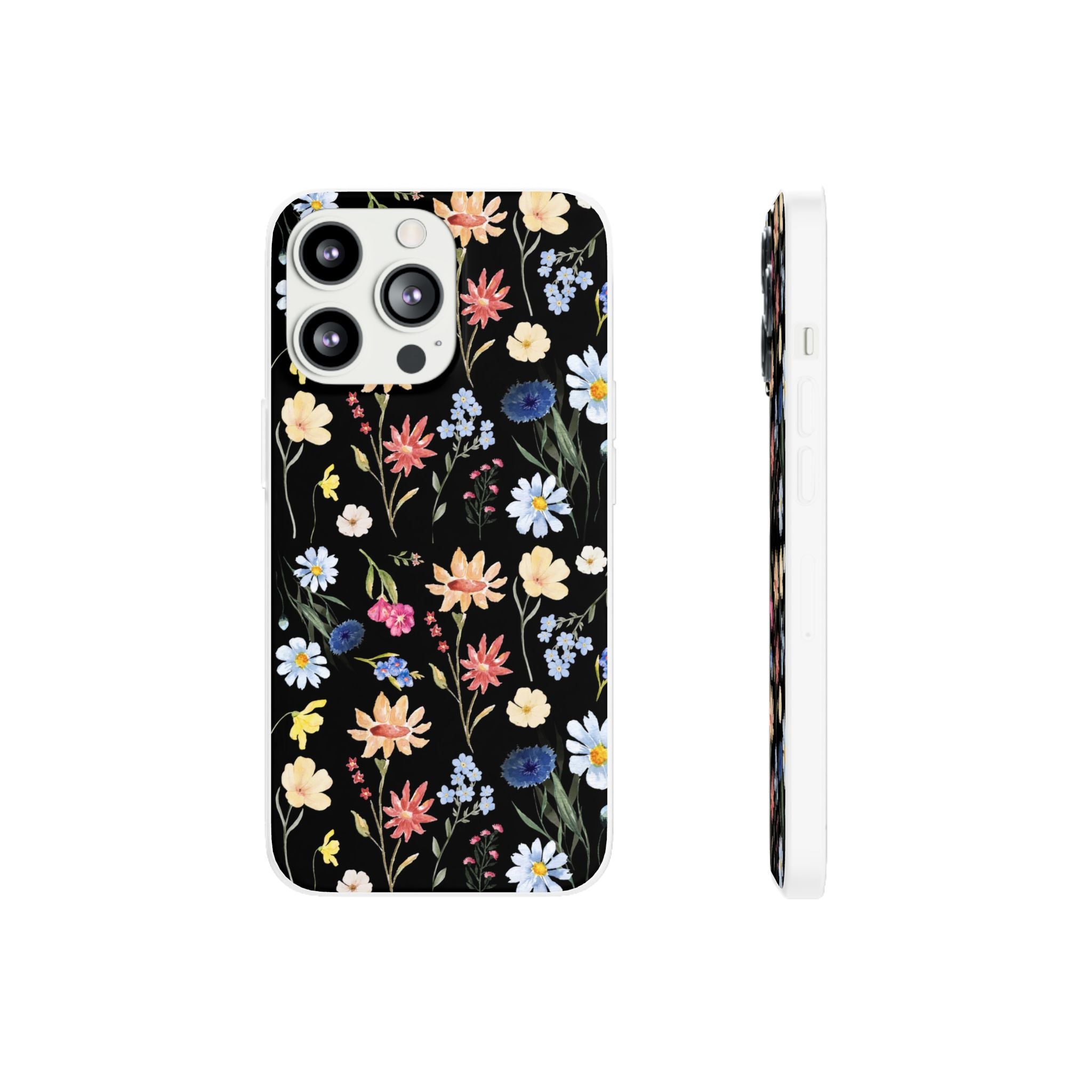 Wildflowers Painted Black Flexi Clear Cases for Most Phone Types (FWS)