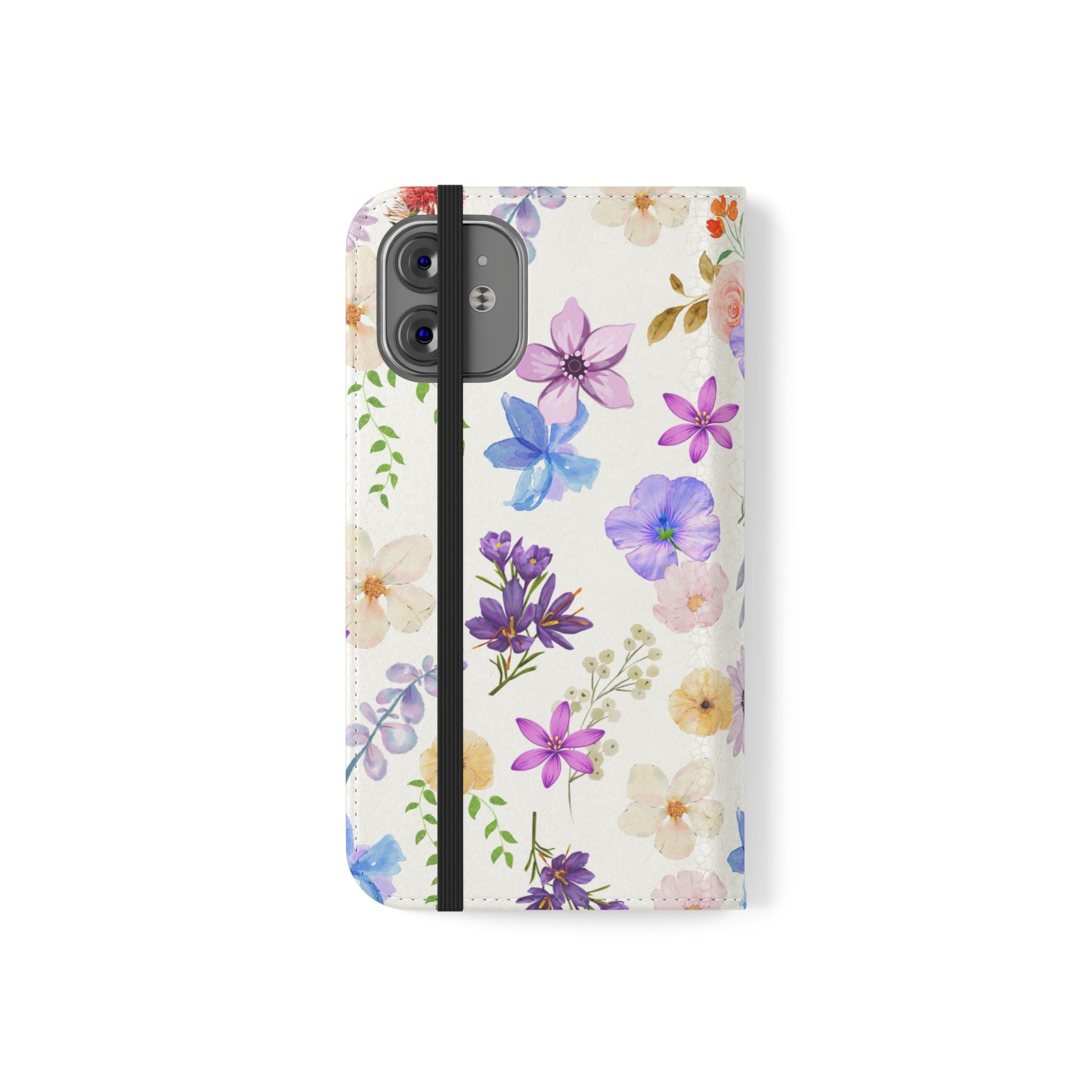 Floral White Wallet Style Phone Case Vegan Leather