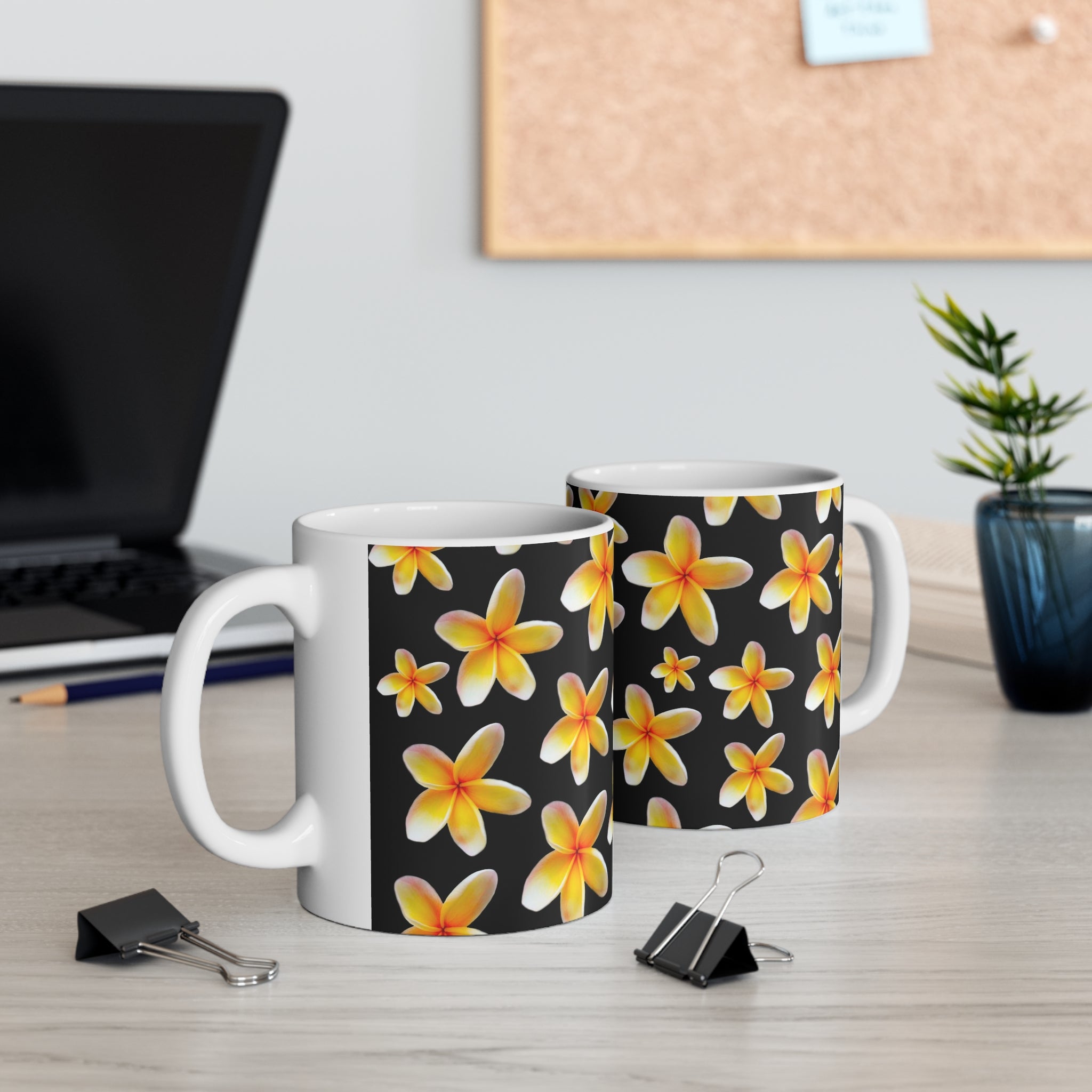 Yellow Frangipanis Black Mug 11oz (Microwave & Dishwasher Safe)