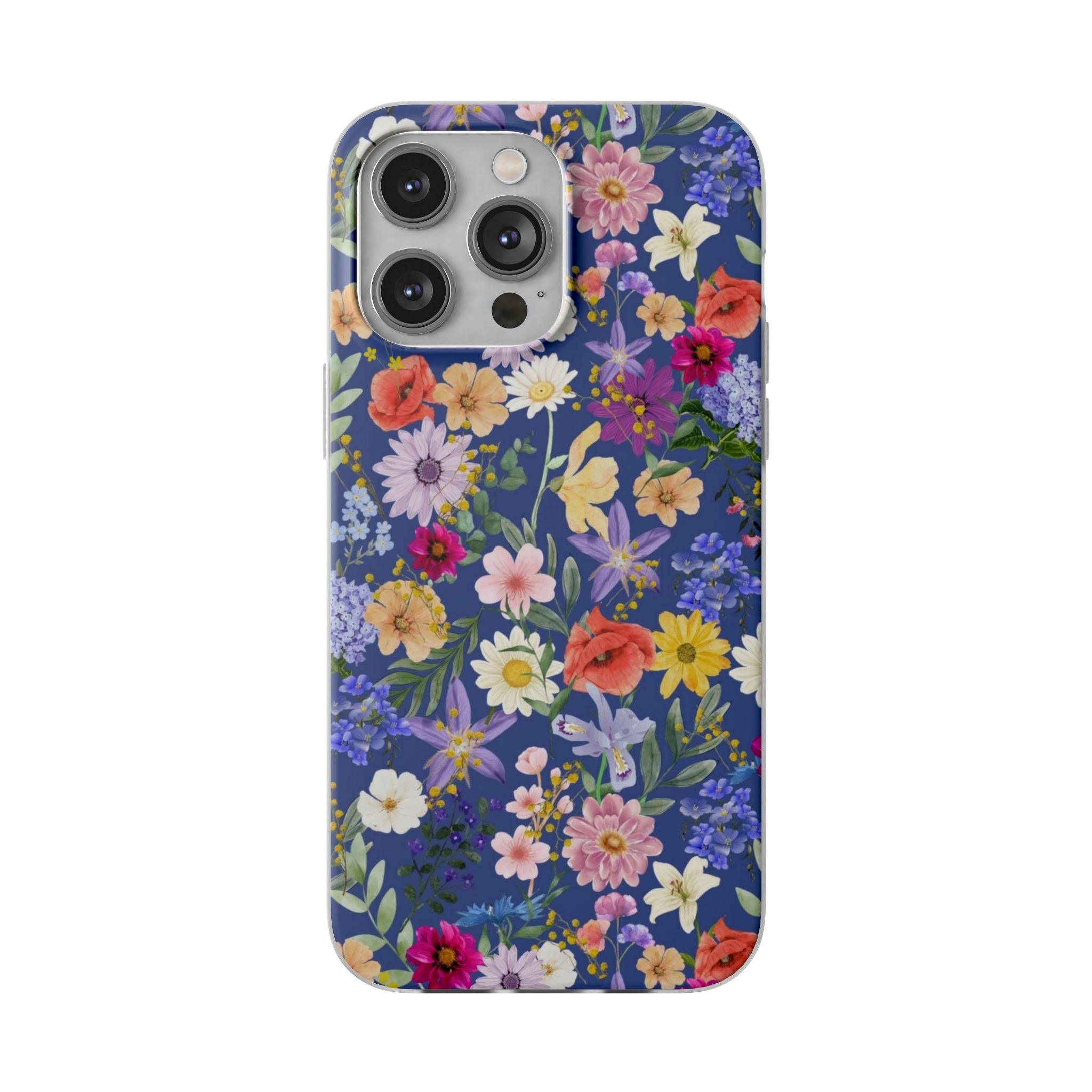 Blue Colourful Floral Flexi Clear Cases for Most Phone Types