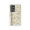 Golden Frangipanis White Wallet Style Phone Case Vegan Leather