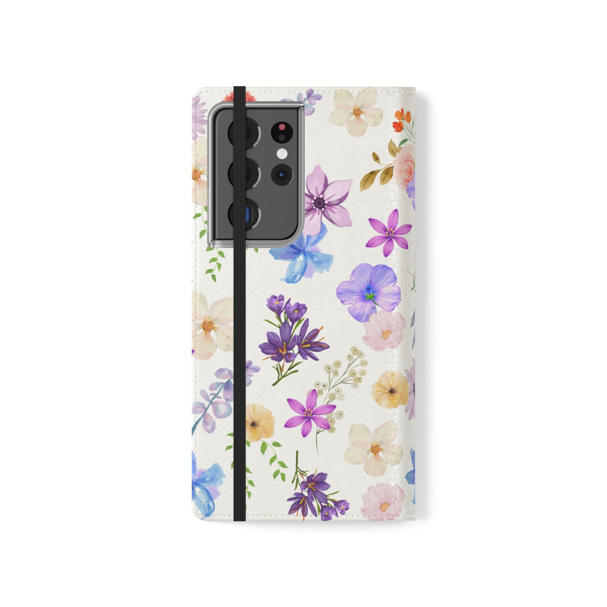 Floral White Wallet Style Phone Case Vegan Leather