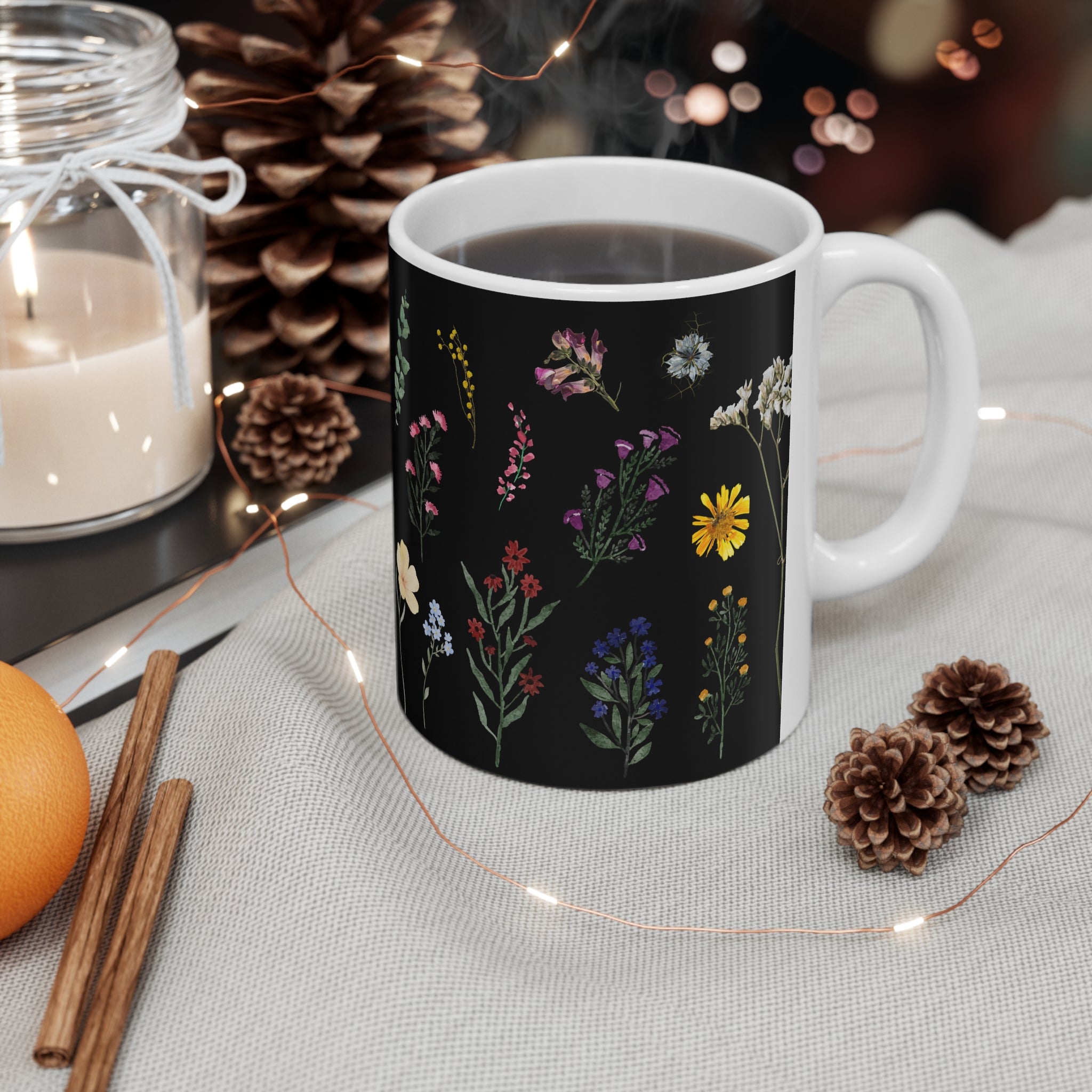 Wildflowers Black Mug 11oz (Microwave & Dishwasher Safe)