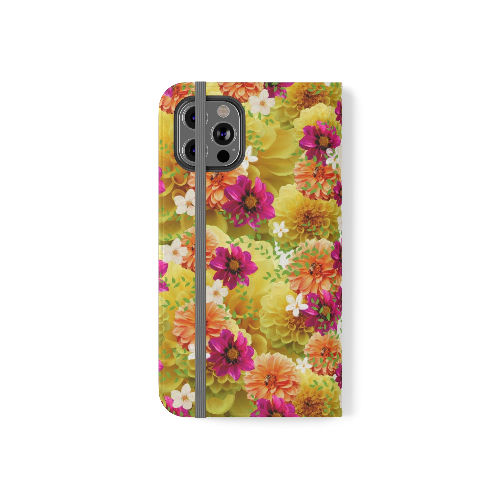 Graphic Dahlias 2 Wallet Style Phone Case Vegan Leather for most Phones