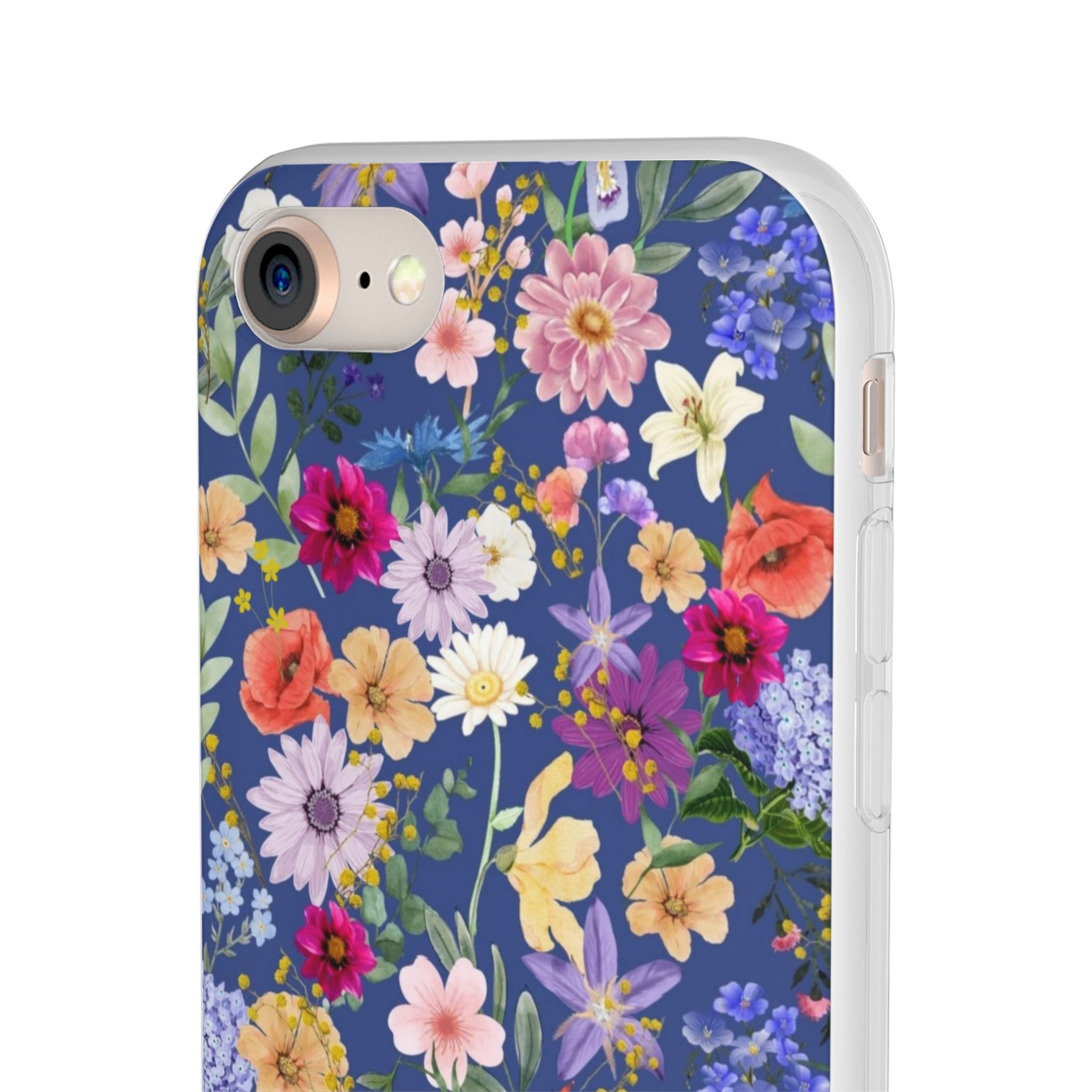 Blue Colourful Floral Flexi Clear Cases for Most Phone Types