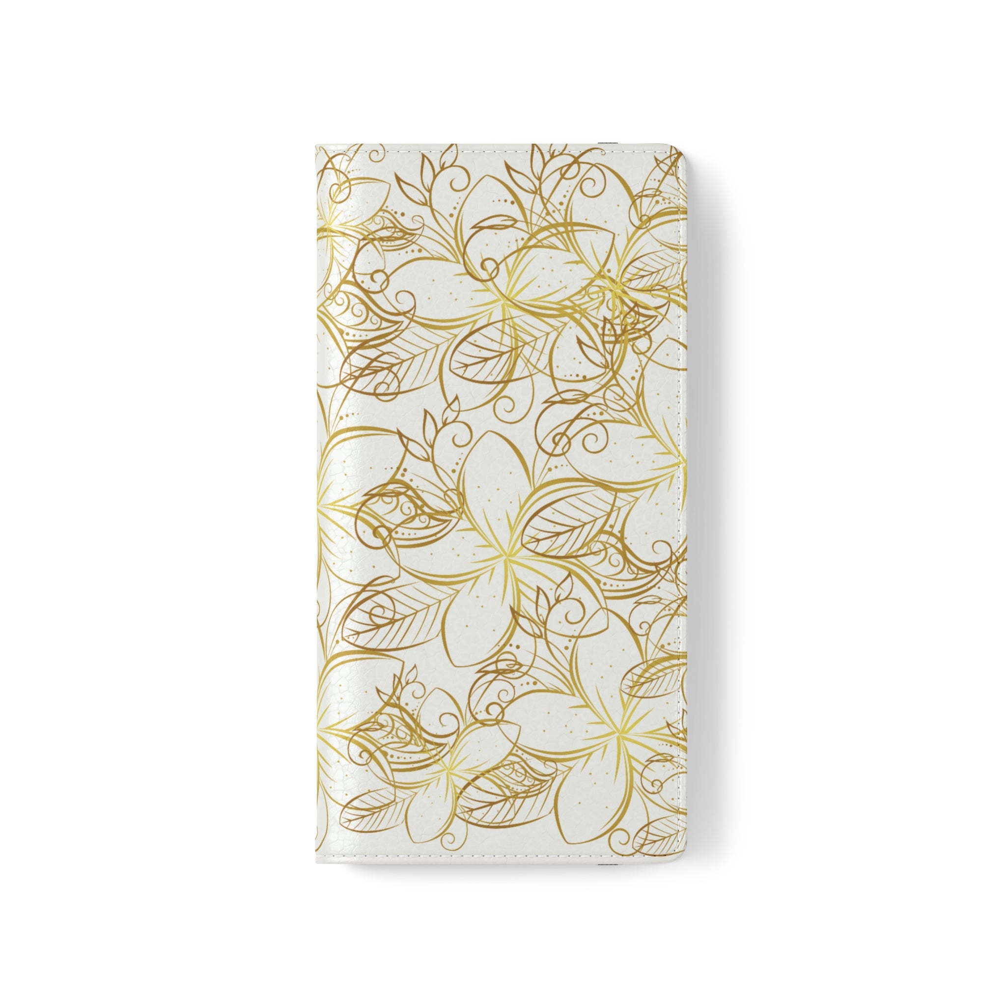 Golden Frangipanis White Wallet Style Phone Case Vegan Leather