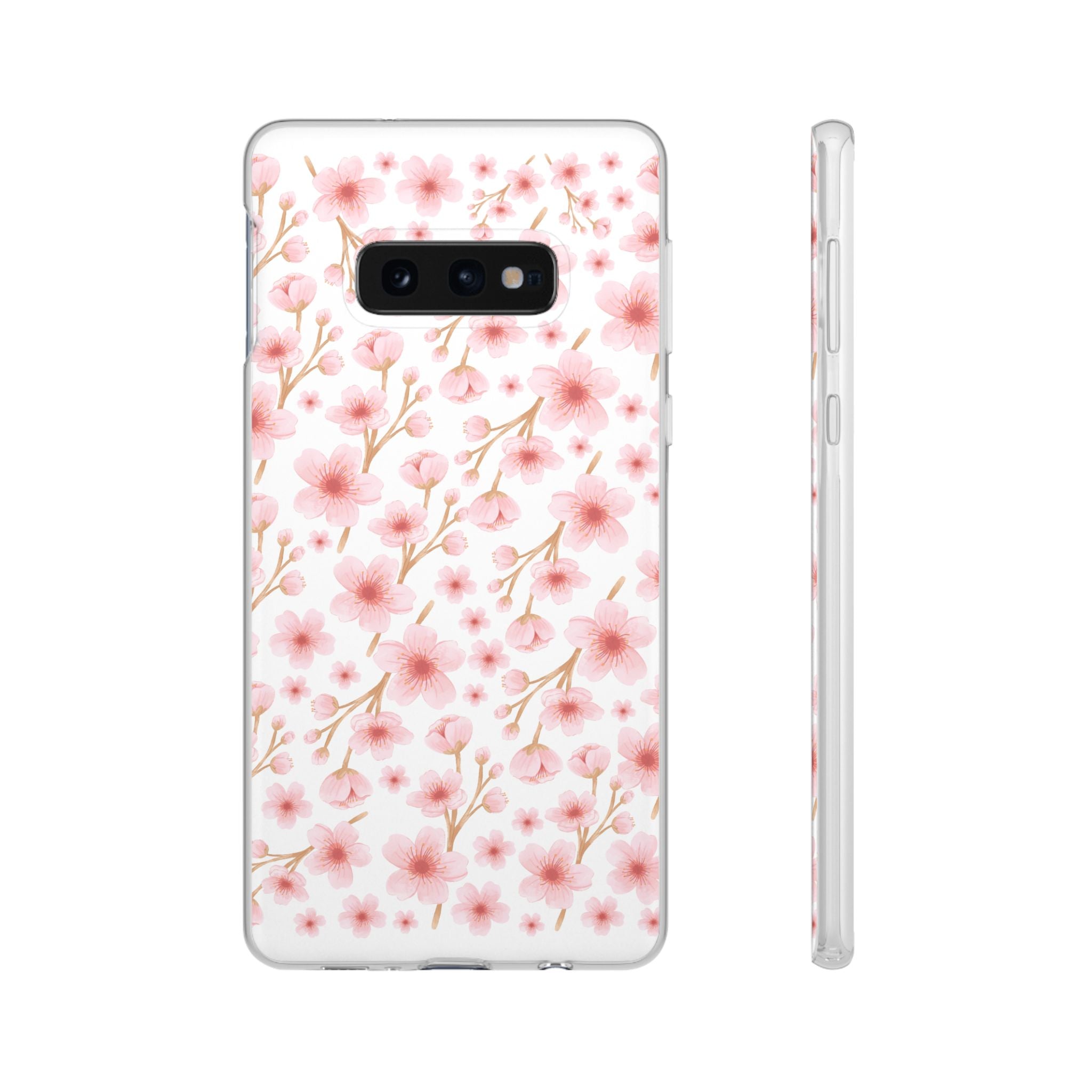 Japanese Pink Flowers White Flexi Clear Cases for Most Phone Types