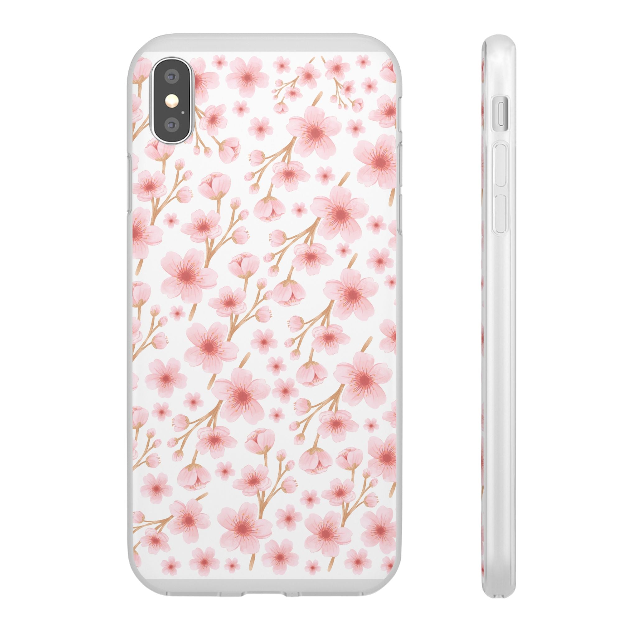 Japanese Pink Flowers White Flexi Clear Cases for Most Phone Types