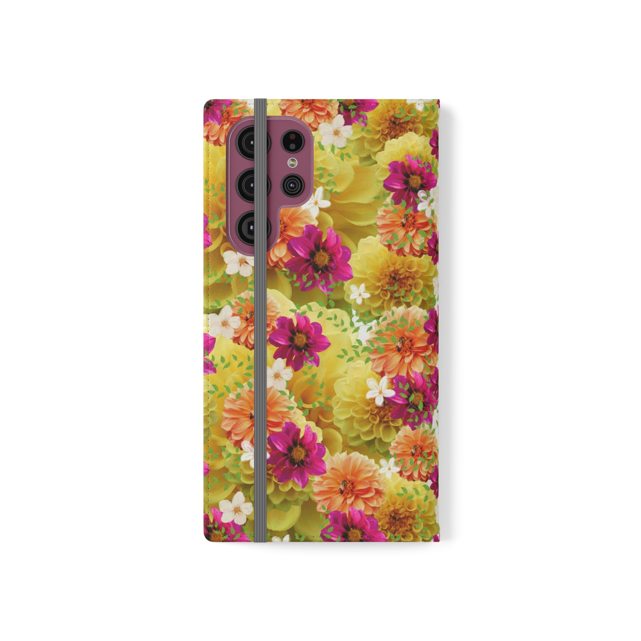 Graphic Dahlias 2 Wallet Style Phone Case Vegan Leather for most Phones