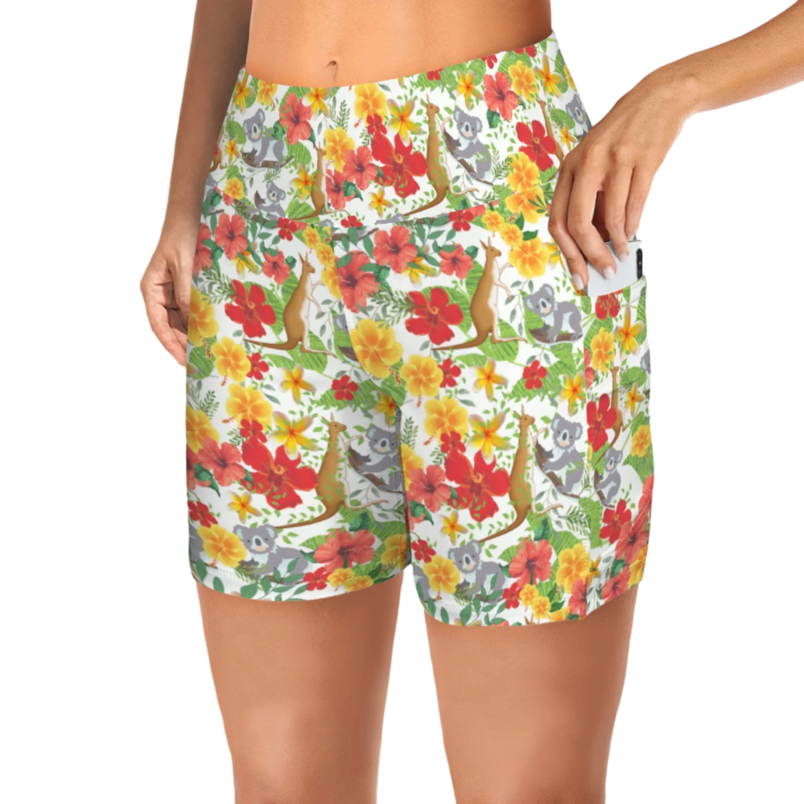 Hawaiian Australian White Yoga Shorts with Pockets up to 5 XL (FWS)