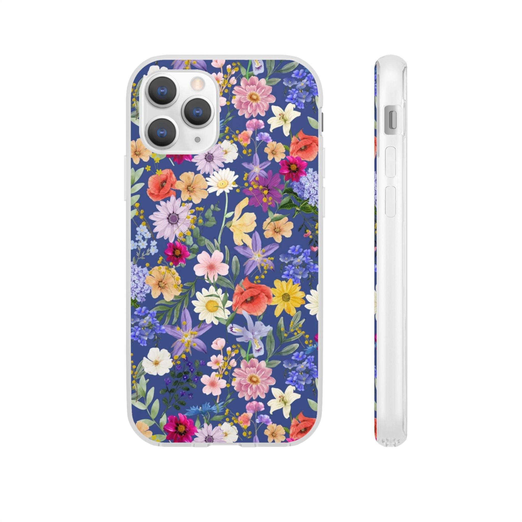Blue Colourful Floral Flexi Clear Cases for Most Phone Types