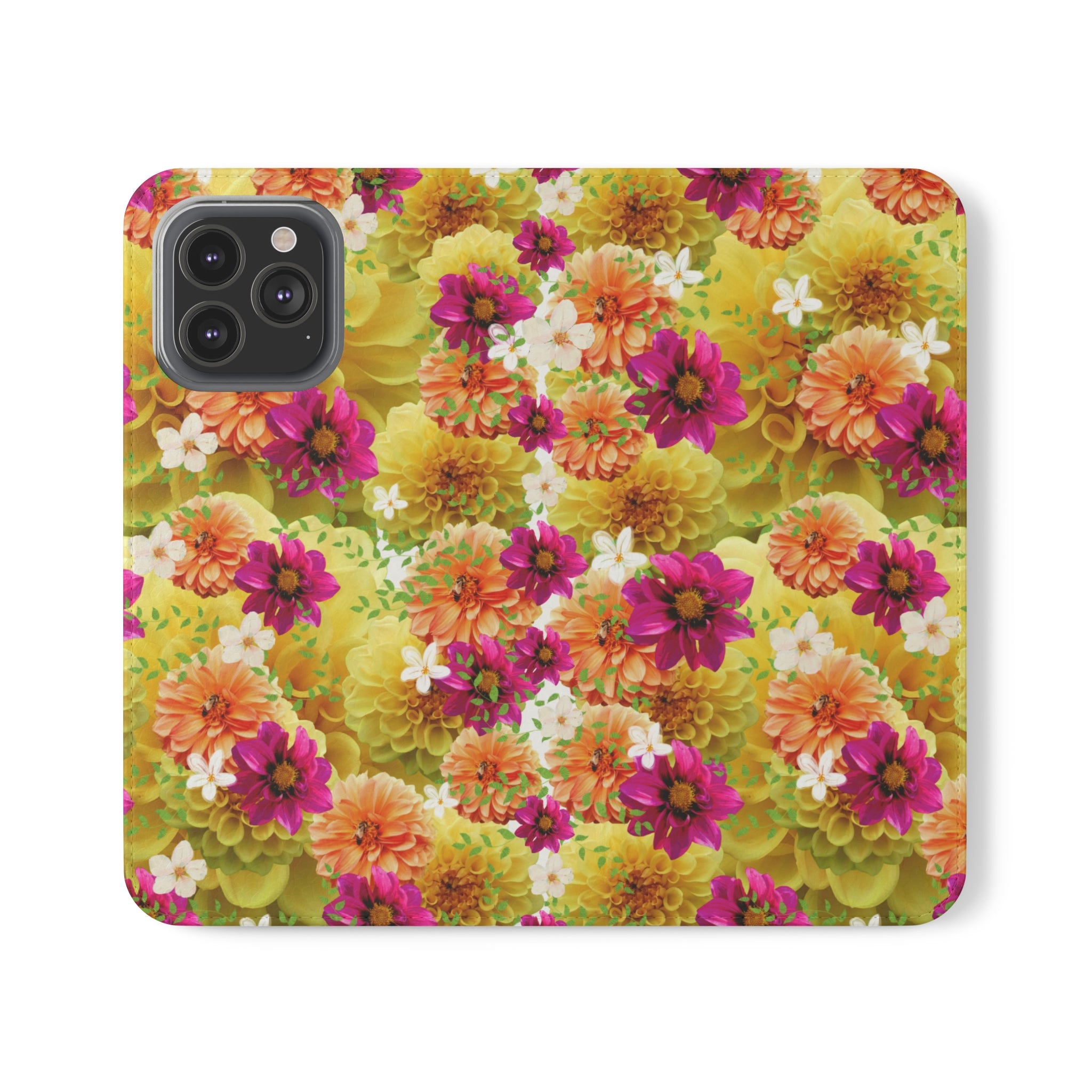 Graphic Dahlias 2 Wallet Style Phone Case Vegan Leather for most Phones