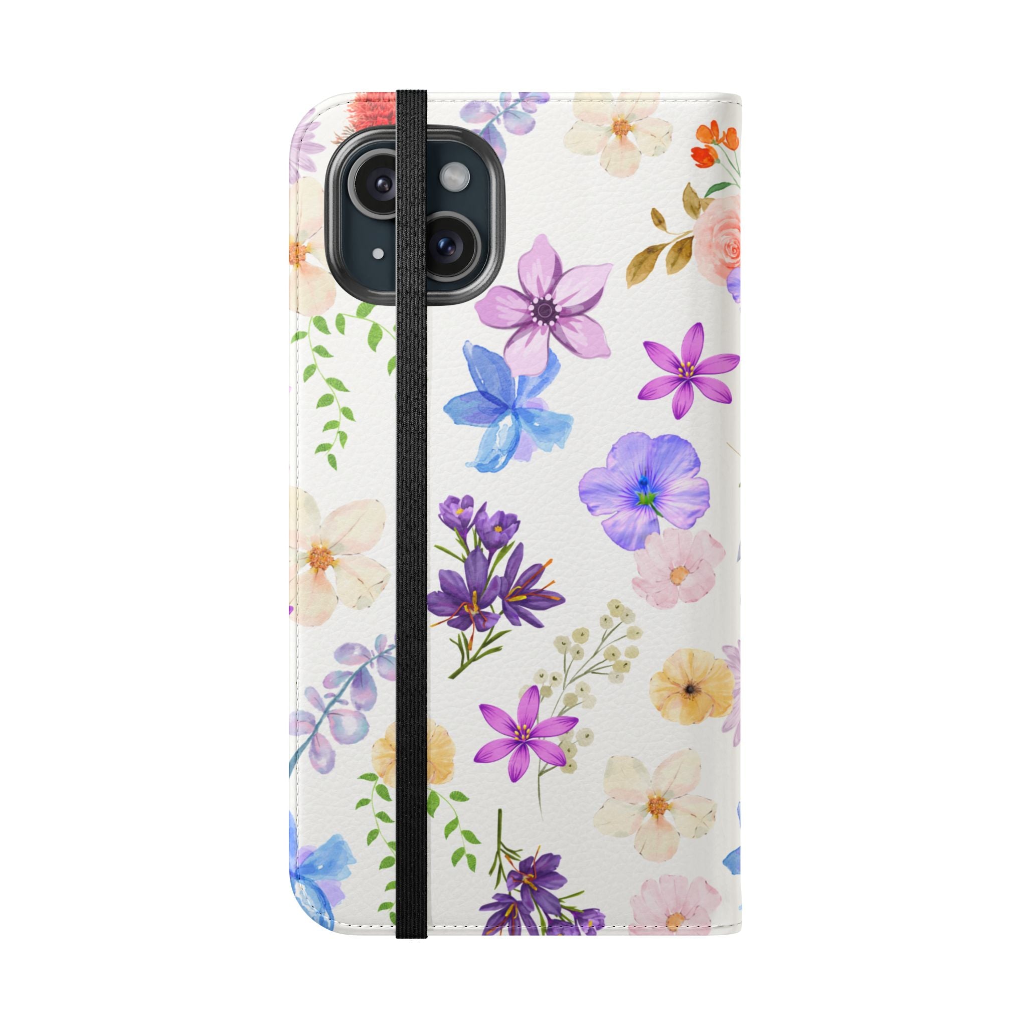 Floral White Wallet Style Phone Case Vegan Leather